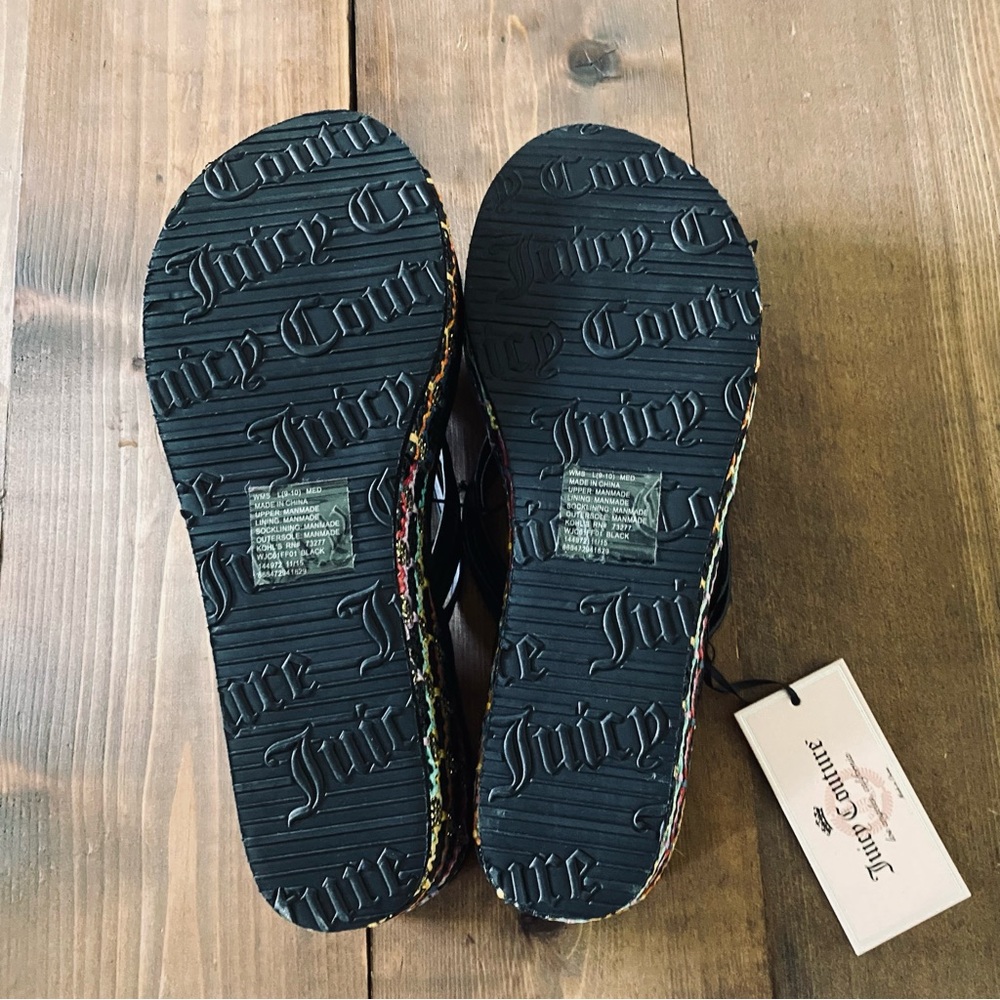 NWT Juicy Couture black embroidered wedge sandals - Picture 8 of 9